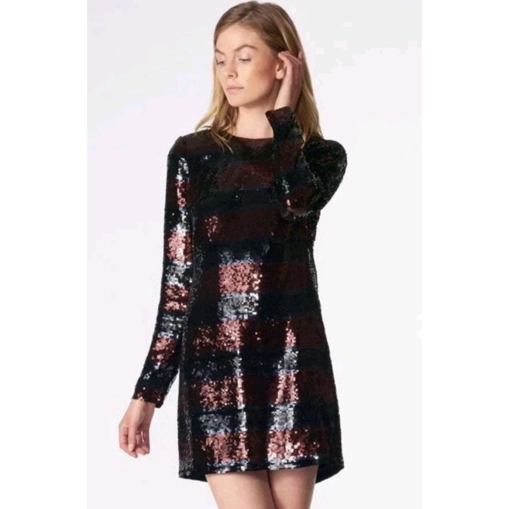Veronica Beard Wide Striped Red Black Sequin Mini Dress 8 Breakers Dress Party